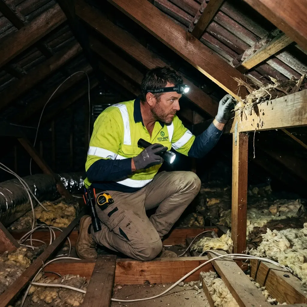 Technician inspecting a Kangaroo Ground subfloor void for a deceased cat