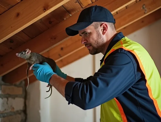 Technician inspecting a roof cavity for a dead rat in Kangaroo Ground